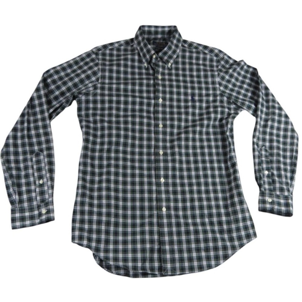 Polo Ralph Lauren Plaid Shirt Men M Custom Fit Green Checked Button Down Pony